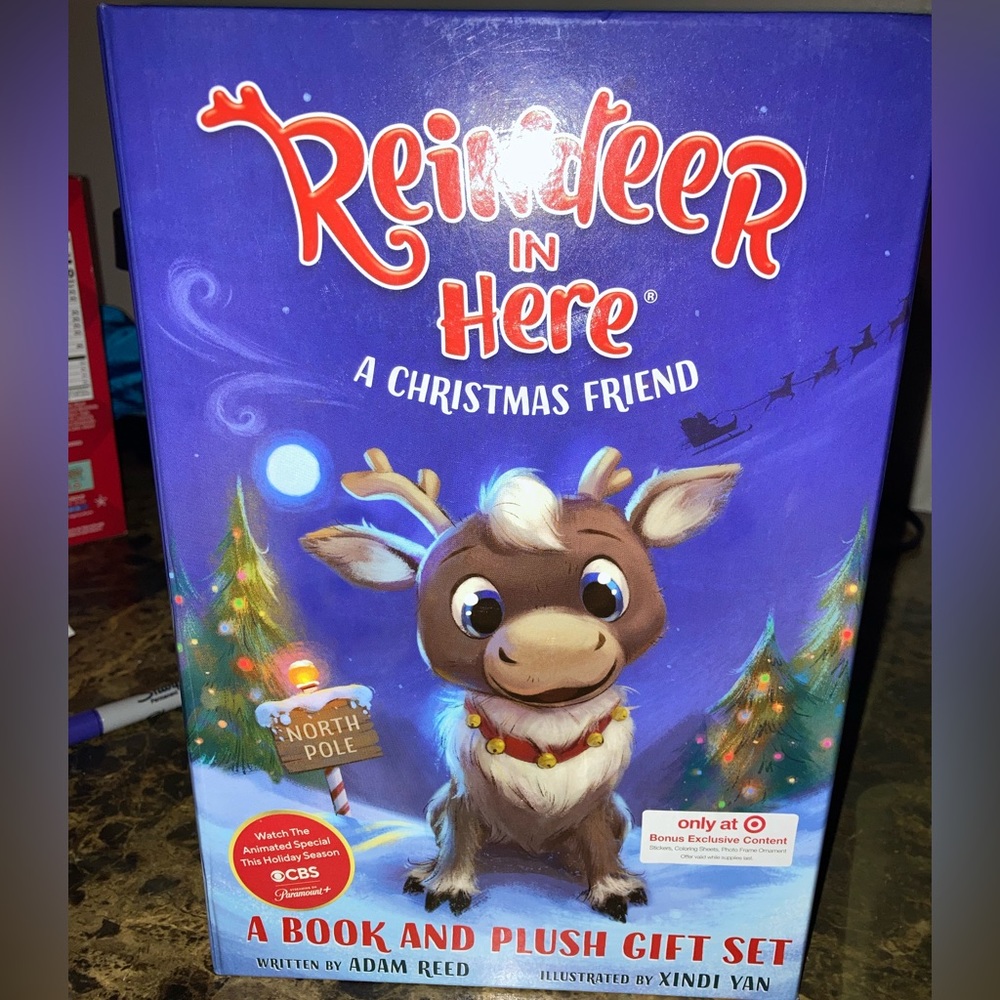 Reindeer in here, Christmas book and plush